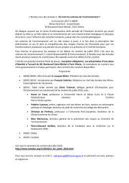 Rendez-vous des Annales » : Où vont les sciences de l`environnement