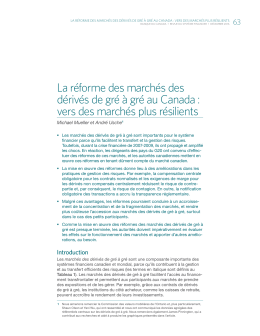 La réforme des marchés des dérivés de gré à gré au Canada : vers