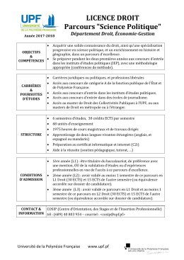 LICENCE DROIT Parcours "Science Politique" Département Droit