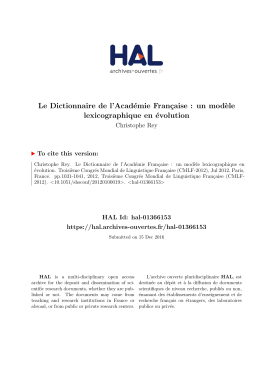 Le Dictionnaire de l`Académie Française : un modèle