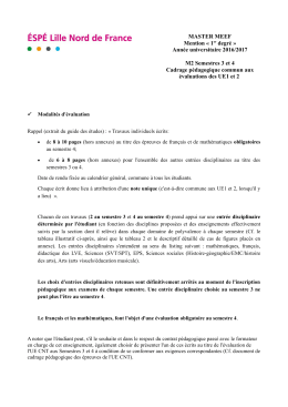 Cadrage p&eacute;dagogique commun aux &eacute;valuations des UE1 et 2