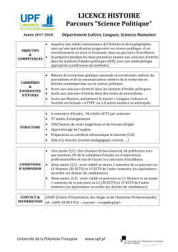 LICENCE HISTOIRE Parcours SCIENCE POLITIQUE