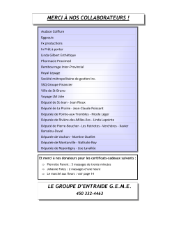 MERCI À NOS COLLABORATEURS ! LE GROUPE D`ENTRAIDE