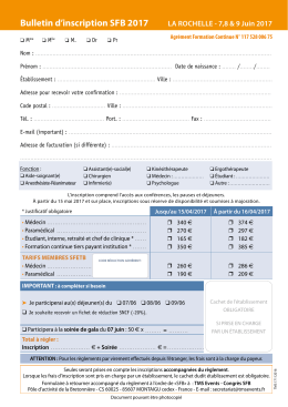 Bulletin d`inscription SFB 2017