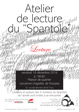 Atelier de lecture du Spantole Vendredi 16 d&eacute;cembre &agrave; 19h30