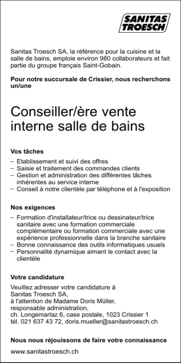 Conseiller/&egrave;re vente interne salle de bains