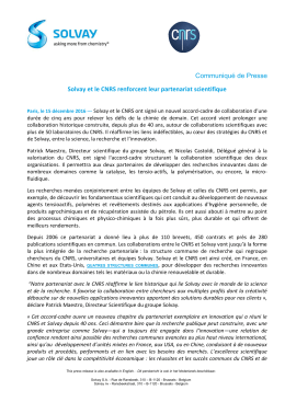 Communiqu&eacute; de Presse Solvay et le CNRS renforcent leur