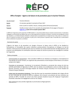 Agent.e de liaison et de promotion pour le Sud de l`Ontario