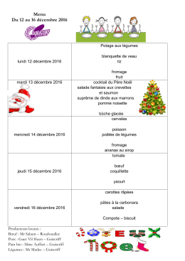 Menu Du 12 au 16 décembre 2016