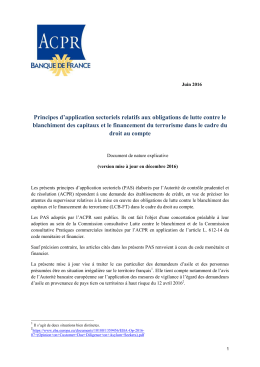 Principes d`application sectoriels de l`Autorité de contrôle prudentiel