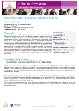 Master Philosophie : Esthétique et philosophie de l`art