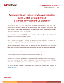 Anheuser-Busch InBev vend sa participation dans Distell