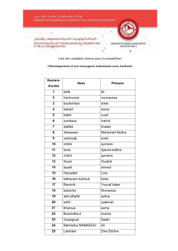 Liste des candidats retenus pour la comp&eacute;tition Numero d`ordre