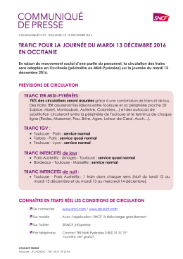 Trafic pour la journée du mardi 13 décembre 2016 en - Tarbes
