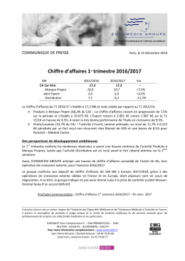 Chiffre d`affaires 1er trimestre 2016/2017