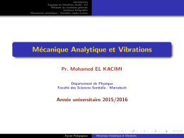 M&eacute;canique Analytique et Vibrations