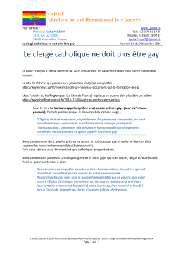 Le clerg&eacute; catholique ne doit plus &ecirc;tre gay - C + H Chr&eacute;tien-ne