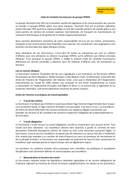 Code de Conduite Fournisseurs du groupe DPDHL Le groupe
