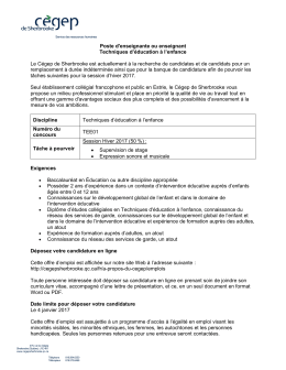 Poste d`enseignante ou enseignant Techniques d`éducation à l