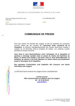 communique de presse limitation vitesse a150 - DIR Nord