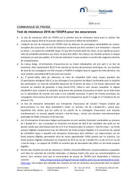 Test de résistance 2016 de l`EIOPA pour les assurances