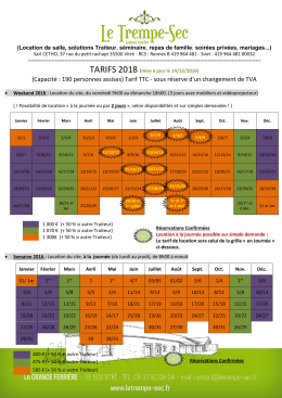 Disponibilités et Tarifs 2018