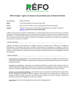 Agent.e de liaison et de promotion pour le Nord de l`Ontario
