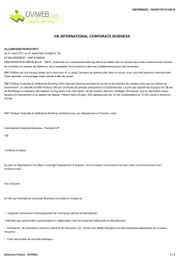 Offre VIE INTERNATIONAL CORPORATE BUSINESS