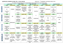 PLANNING PARC VAC NOEL 2016