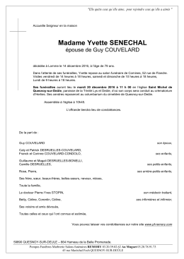 Lire le faire-part - Pompes Funèbres Rémory