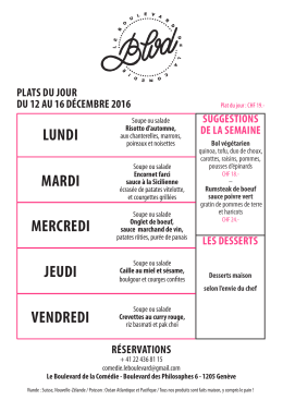 LUNDI MARDI MERCREDI JEUDI VENDREDI