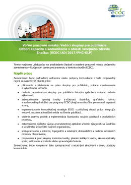 Voľn&eacute; pracovn&eacute; miesto: Ved&uacute;ci skupiny pre - ECDC