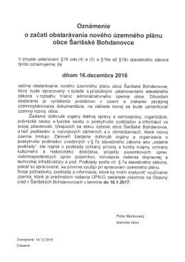 Oznámenie o začatí obstarávania nového ú