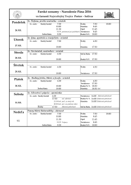 Piatok &Scaron;tvrtok Streda Farsk&eacute; oznamy
