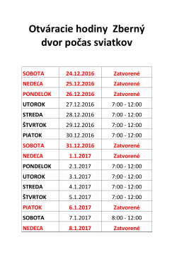 Otváracie hodiny Zberný dvor počas sviatkov SOBOTA 24.12.2016