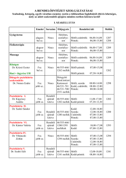 a rendelőintézet szolgáltatásai