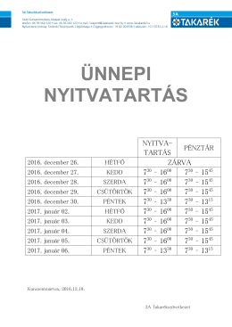 Ünnepi nyitvatartás 2016. december