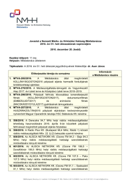 A M&eacute;diatan&aacute;cs 2016. &eacute;vi 51. heti &uuml;l&eacute;sszak&aacute;nak napirendje