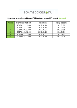 Pénzügyi szolgáltatásközvetítői képzés és vizsga időpontok Kaposvár