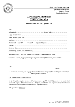 Záróvizsgára jelentkezés VISSZAVONÁSA