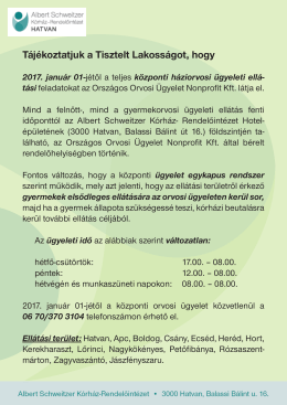 Tájékoztatjuk a Tisztelt Lakosságot, hogy