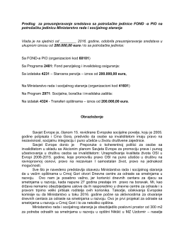 Predlog za preusmjeravanje sredstava sa potro&scaron;ačke jedinice FOND