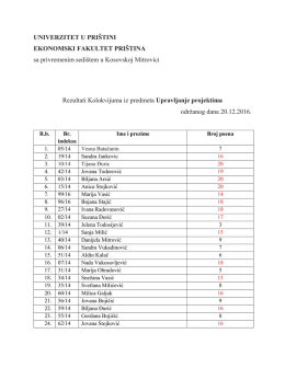 Rezultati kolokvijuma iz predmeta "Upravljanje projektima"