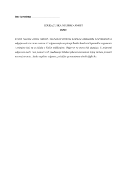EDUKACIJSKA NEUROZNANOST ISPIT Svojim riječima opi&scaron;ite