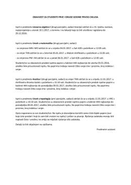 OBAVIJEST ZA STUDENTE PRVE I DRUGE GODINE