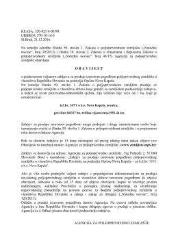 Općine Nova Kapela - Agencija za poljoprivredno zemljište