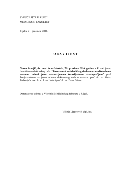 Obavijest o obrani teme doktorskog rada Nevena Franjića, dr. med