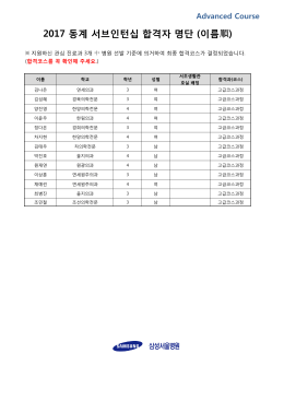 2017 동계 서브인턴십 합격자 명단 (이름順)