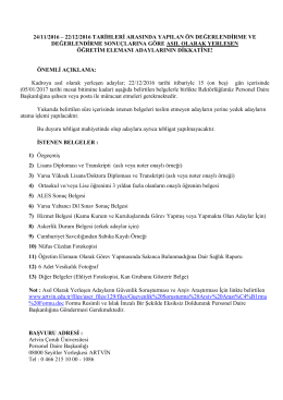 24/11/2016 &ndash; 22/12/2016 tarihleri arasında yapılan &ouml;n