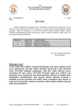 Yedek Liste - Galatasaray Üniversitesi